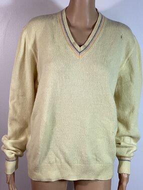 Brunello Cucinelli V-Neck Sweater Yellow 100% Cashmere L